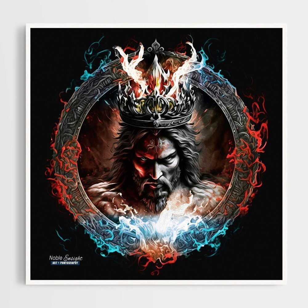 8x8 Angry God Wall Art Fantasy‎ Watercolor Oil Painting Print